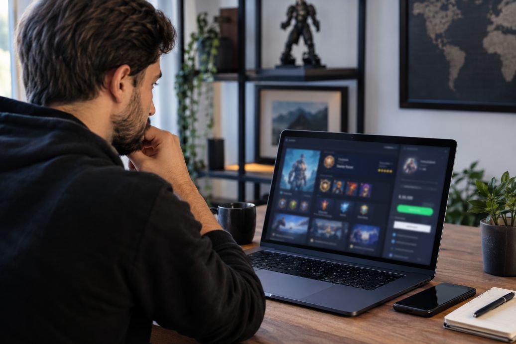 gamer reviewing an online marketplace